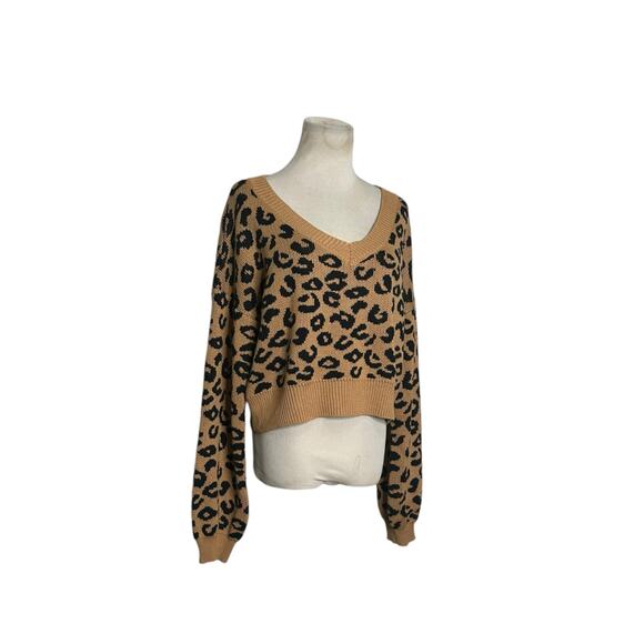 Fashion Nova brown black animal print v neck sweater size large - Picture 9 of 9